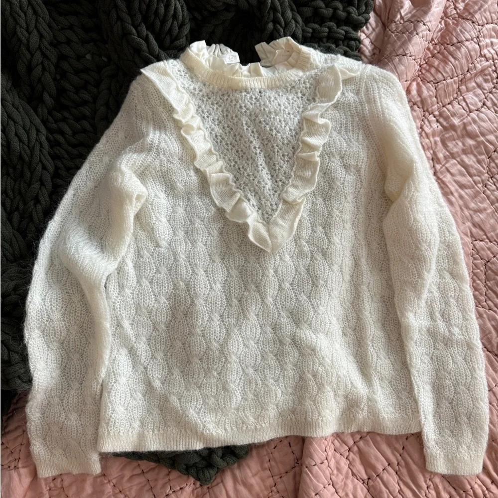 Sezane Cream Ruffle Sweater - Picture 1 of 5